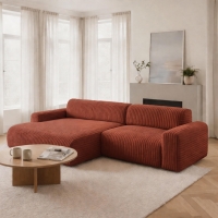 Canap&eacute; d'angle en velours gros c&ocirc;tel&eacute; terracotta - Angle gauche