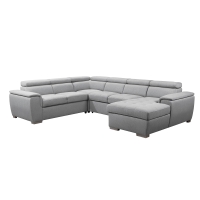 Canapé panoramique convertible en tissu gris clair avec coffre de rangement - Angle droit