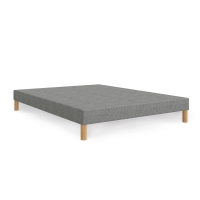 Sommier tapissier 140x190 tissu gris pi&egrave;tement en bois