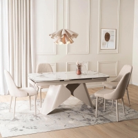 Table &agrave; manger extensible en c&eacute;ramique blanc pieds en m&eacute;tal 160-240 cm