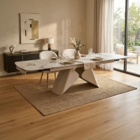 Table &agrave; manger extensible en c&eacute;ramique blanc pieds en m&eacute;tal 160-240 cm