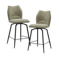 Lot de 2 tabourets pivotants en tissu taupe pi&egrave;tement m&eacute;tal noir
