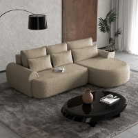 Canapé d'angle convertible avec coffre en tissu bouclette taupe - Angle droit