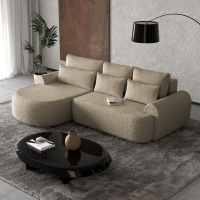 Canapé d'angle convertible avec coffre en tissu bouclette taupe - Angle gauche