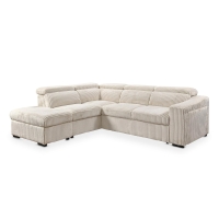 Canapé d'angle convertible avec coffre en velours côtelé beige - Angle gauche