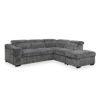 Canapé d'angle convertible avec coffre en velours côtelé gris - Angle droit