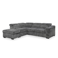Canapé d'angle convertible avec coffre en velours côtelé gris - Angle gauche