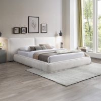 Lit double en velours blanc écru 140x190 cm