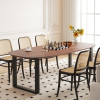 Table à manger ovale en bois de manguier clair pieds en métal noir 220 cm