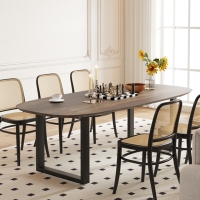 Table à manger ovale en bois de manguier foncé pieds en métal noir 220 cm