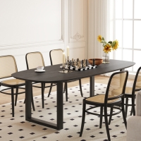 Table à manger ovale en bois de manguier noir pieds en métal noir 220 cm