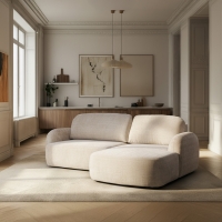 Canap&eacute; d'angle convertible avec coffre en tissu beige - Angle droit