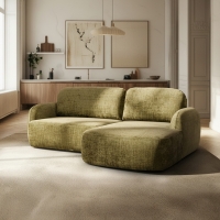 Canapé d'angle convertible avec coffre en tissu vert - Angle droit