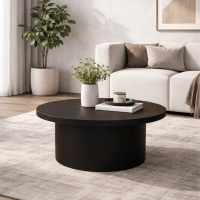 Table basse ronde plateau en marbre d'ing&eacute;nierie marron