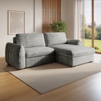 Canapé d'angle convertible et réversible avec coffre en velours chiné gris