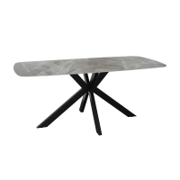 Table à manger pierre brillant gris pieds métal noir