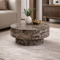 Table basse ronde en marbre d'ing&eacute;nierie marron D70 cm