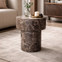 Table d'appoint ronde en marbre d'ing&eacute;nierie marron D39 cm