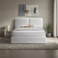 Lit double en tissu beige avec coffre 140x190 cm