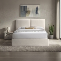 Lit double en tissu beige avec coffre 140x190 cm