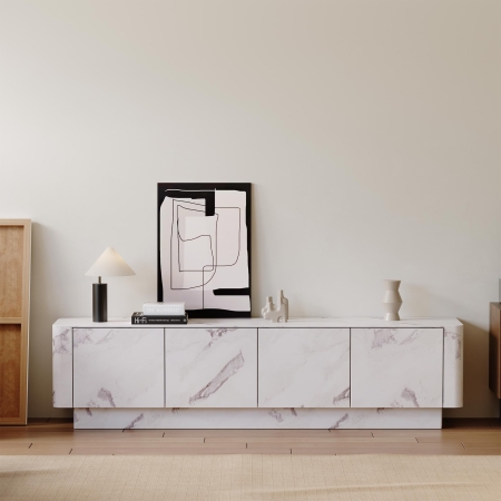 Meuble TV 4 portes en marbre d'ingénierie blanc