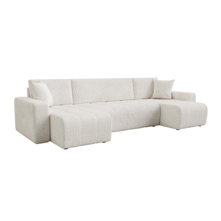 Canapé panoramique convertible avec coffre en velours côtelé beige