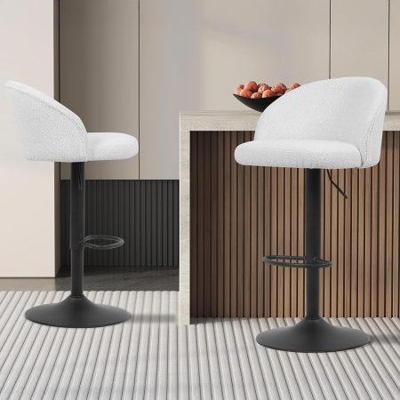 Lot de 2 tabourets en tissu bouclette blanc piètement métal noir