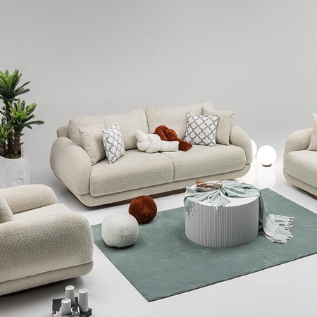 Canapé 3 places design effet peau de mouton beige
