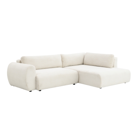 Canapé d'angle convertible et coffre velours côtelé épais beige - Angle droit