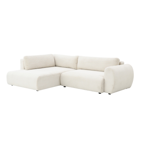 Canapé d'angle convertible et coffre velours côtelé épais beige - Angle gauche