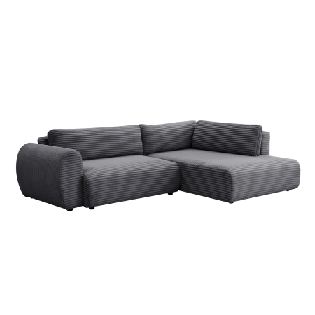 Canapé d'angle convertible et coffre velours côtelé épais gris - Angle droit
