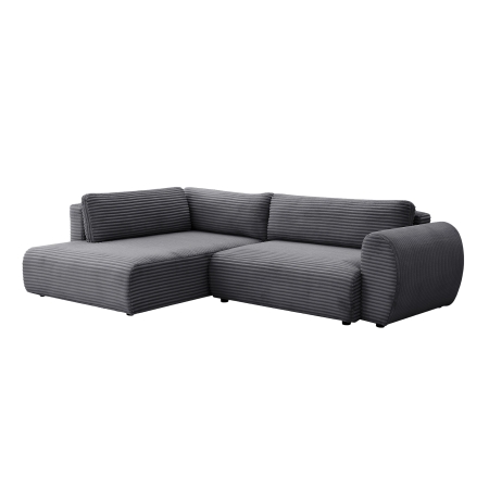 Canapé d'angle convertible et coffre velours côtelé épais gris - Angle gauche