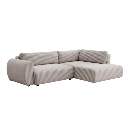 Canapé d'angle convertible et coffre velours côtelé épais taupe - Angle droit