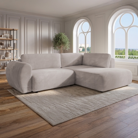 Canapé d'angle convertible et coffre velours côtelé épais taupe - Angle droit