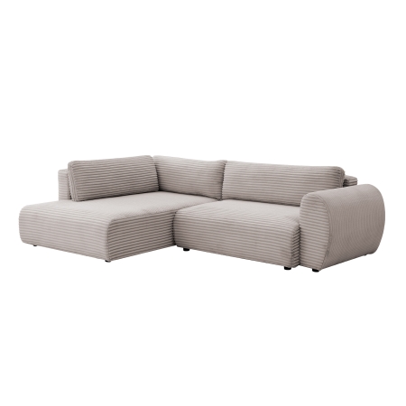 Canapé d'angle convertible et coffre velours côtelé épais taupe - Angle gauche