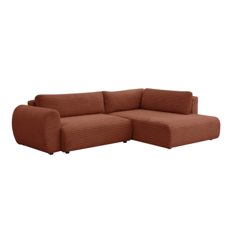 Canapé d'angle convertible et coffre velours côtelé épais terracotta- Angle droit