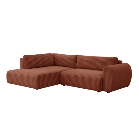 Canapé d'angle convertible et coffre velours côtelé épais terracotta - Angle gauche
