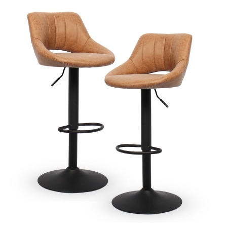 Lot de 2 tabourets effet simili cuir orange piètement ajustable métal noir