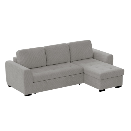 Canapé d'angle réversible convertible avec coffre en velours côtelé gris clair