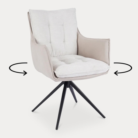 Chaise pivotante bi-matière velours beige pieds en métal noir