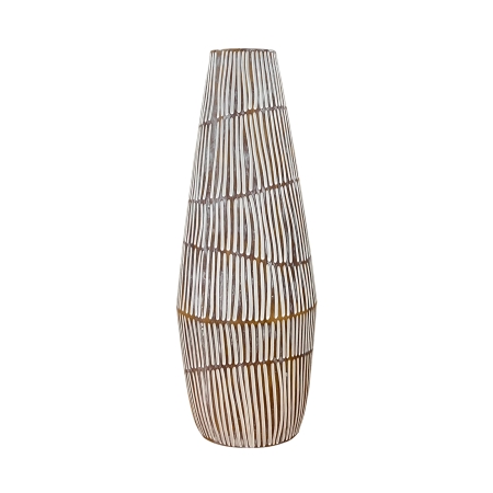 Vase XL en polyrésine bois et blanc H47 cm