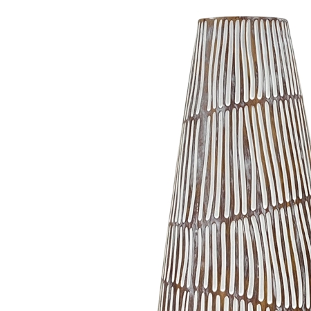 Vase XL en polyrésine bois et blanc H47 cm