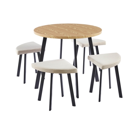 Ensemble table à manger en bois avec 4 tabourets beige
