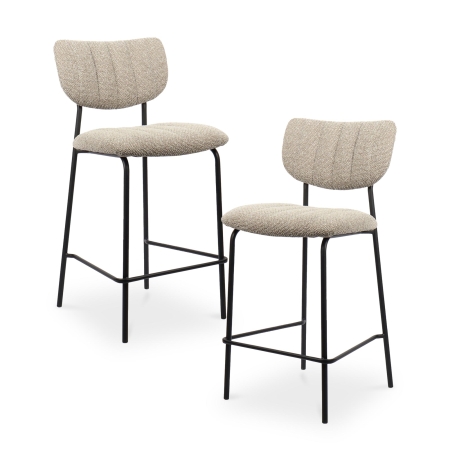 Lot de 2 tabourets en tissu taupe piètement métal noir