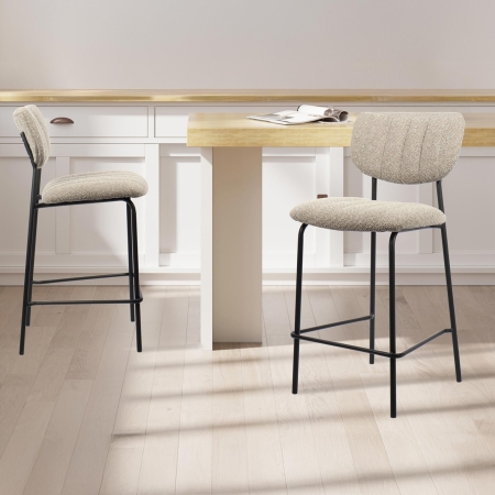Lot de 2 tabourets en tissu taupe piètement métal noir