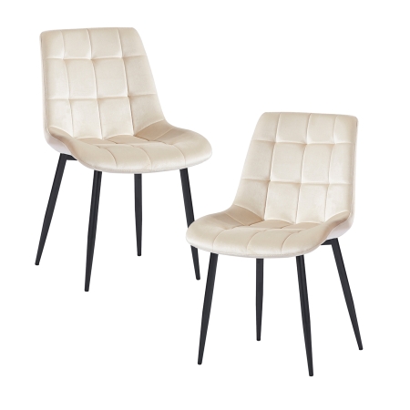 Lot de 2 chaises en velours beige pieds en métal noir
