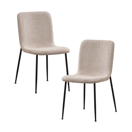 Lot de 2 chaises en tissu bouclette beige pieds en métal noir