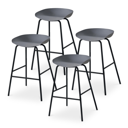 Lot de 4 tabourets en plastique gris piètement métal noir