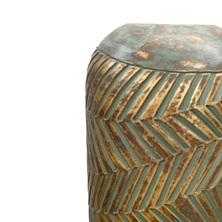 Vase XL en polyrésine vert et doré H43 cm