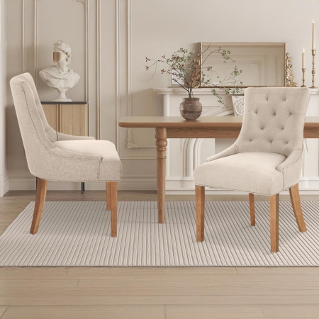 Lot de 2 chaises en tissu beige piètement bois